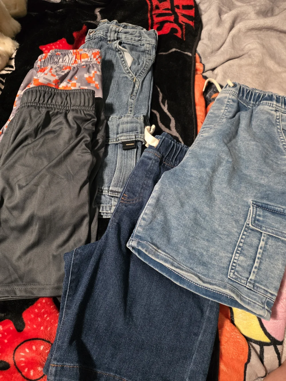 Kids Elastic Waist Denim & Active Shorts Set - Blue & Gray